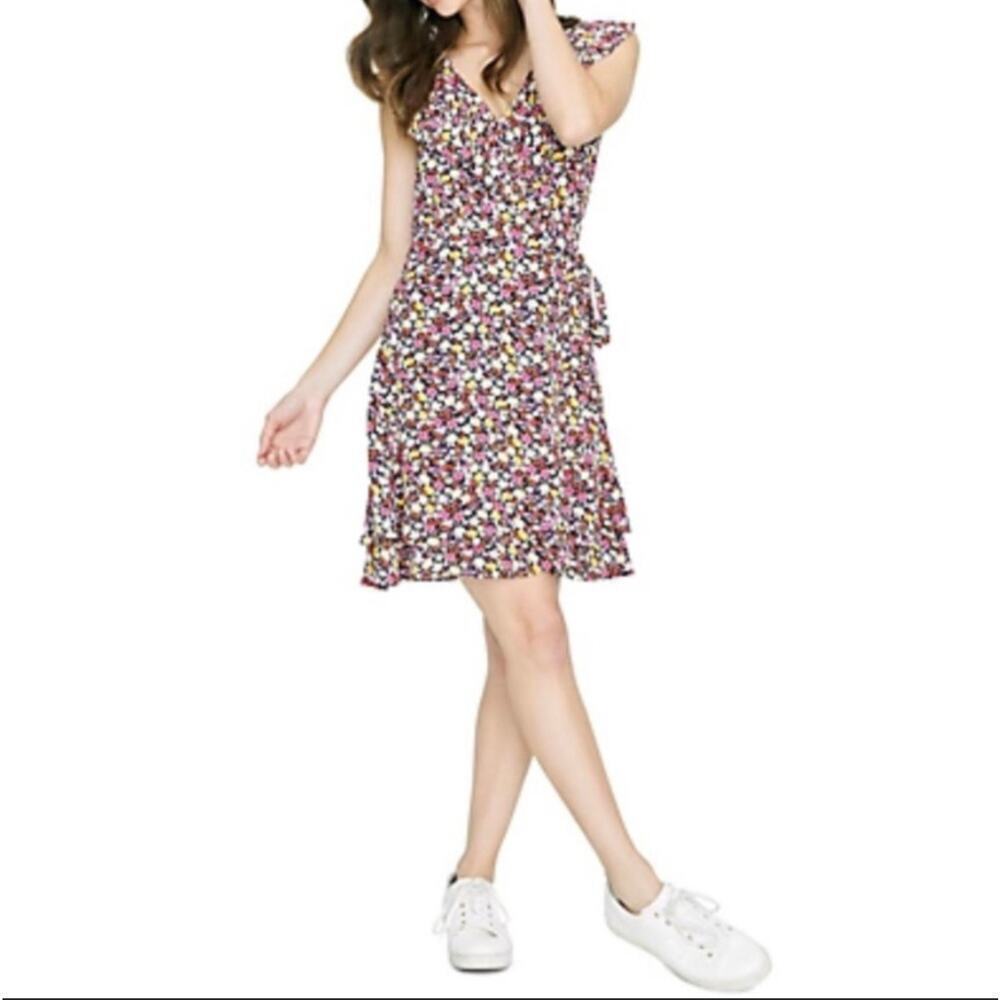 Sanctuary Johanna Blue Pink Floral Ruffle Wrap Dress Women's Size S NWT